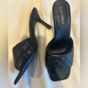 Square Toe Quilted Kitten Heel Mules